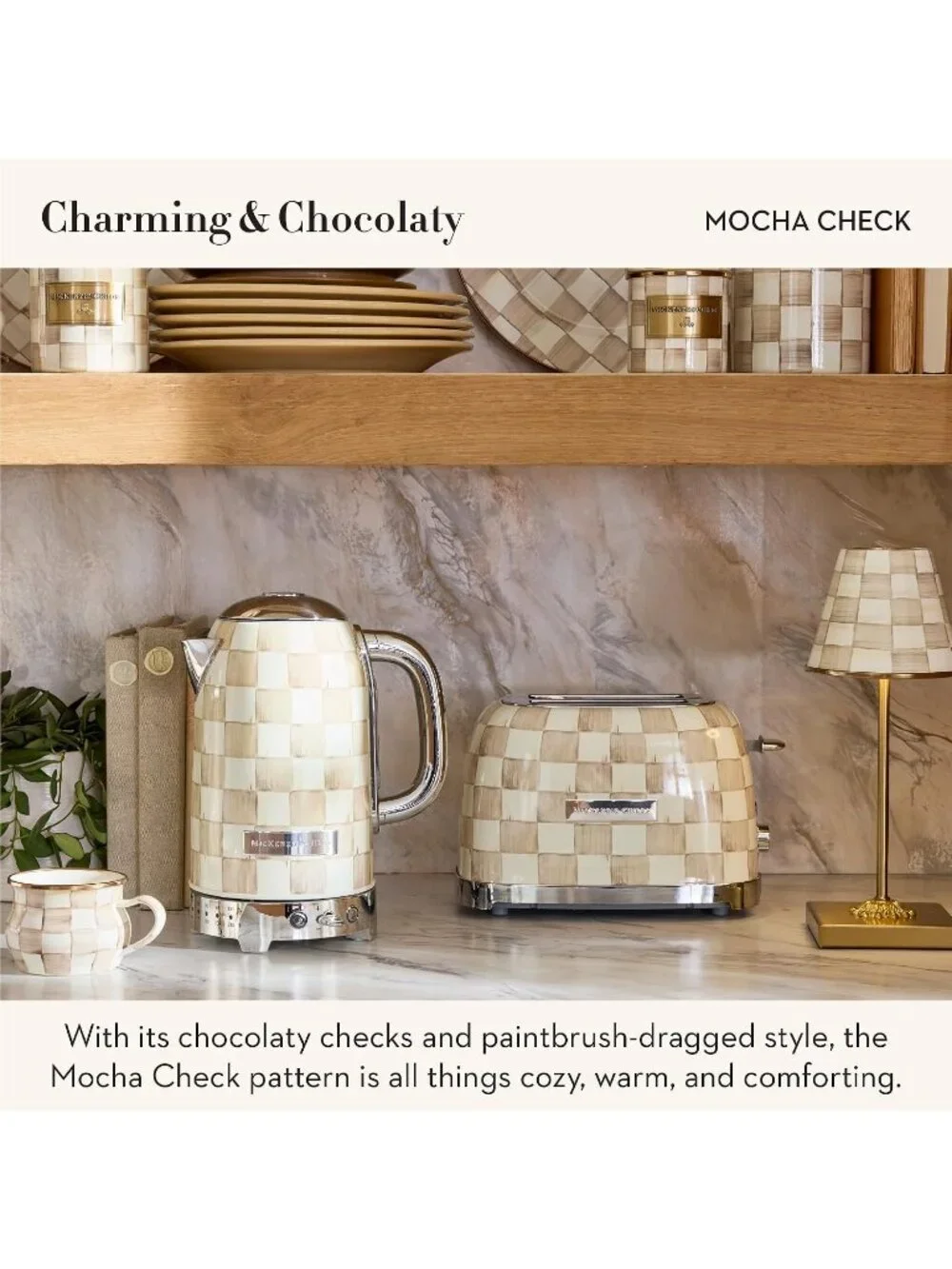 2-Slice Mocha Check Courtly Check Stainless Steel Decorative Bread Toaster